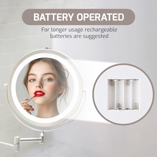 Image of OVENTE 9 inch Wall Mounted Lighted Makeup Mirror, Nickel Brushed MFW85BR1X10X