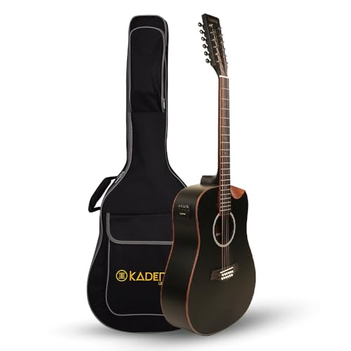 Image of Kadence SH04-12EQ Slowhand 41 inch 12-String Electro Acoustic Guitar | Dreadnought Demi Cutaway | Touring Ready | Black Spruce Wood | Built-in Pickup + 2 Band EQ | Includes Bag & Learning Course | Black