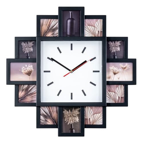 levandeo fotográfico Reloj 40 x 40 cm Reloj de Pared para 12 Fotos – Plástico Blanco – Fotos Collage de Fotos Marco de Fotos Imágenes Reloj Reloj, plástico, Negr