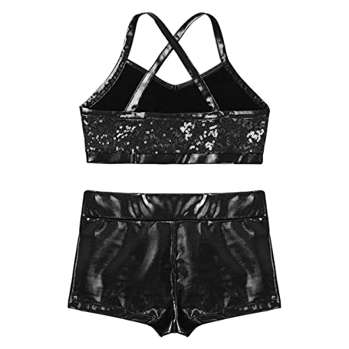 Moily Kids Girls Shiny Sequins Metallic Two Pieces Dance Outfit Racer Back Sports Bra with Gymnastics Bottoms4