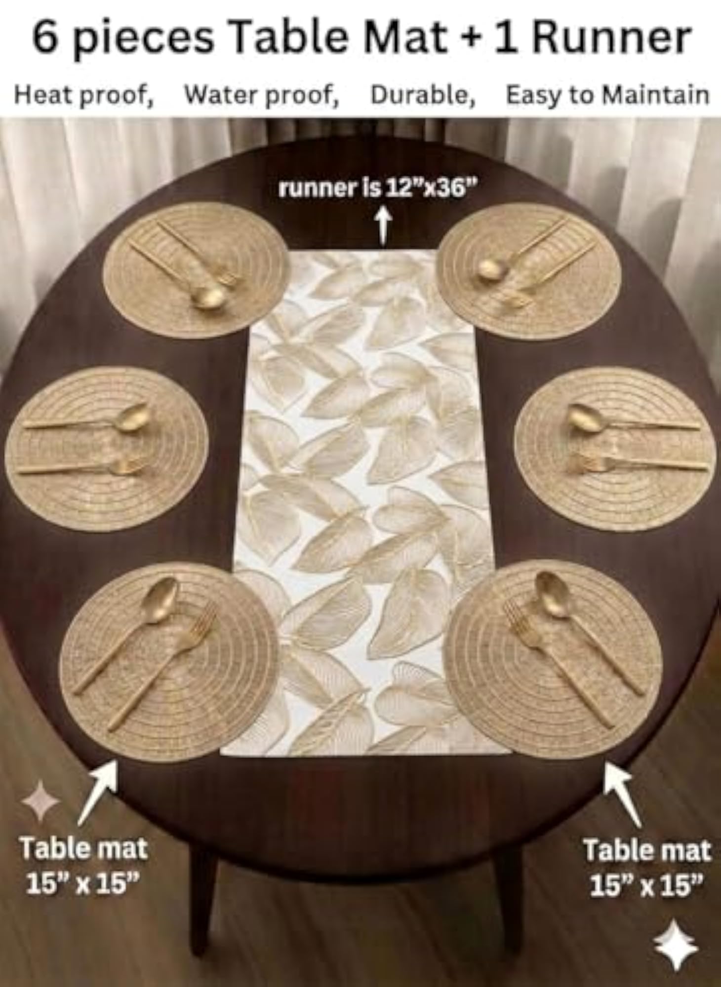 Premium Table Mat and Runner Set for Dining Table, 6pc