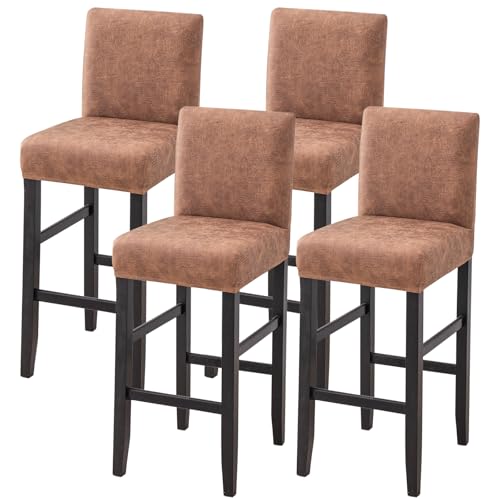 Image of FUANGUI Bar Stool Covers Set of 4, Stretch Bar Stool Seat Covers | Washable Removable Bar Chair Covers with Backs Slipcovers, Bar Chair Covers Square for Kitchen Dining Room Cafe