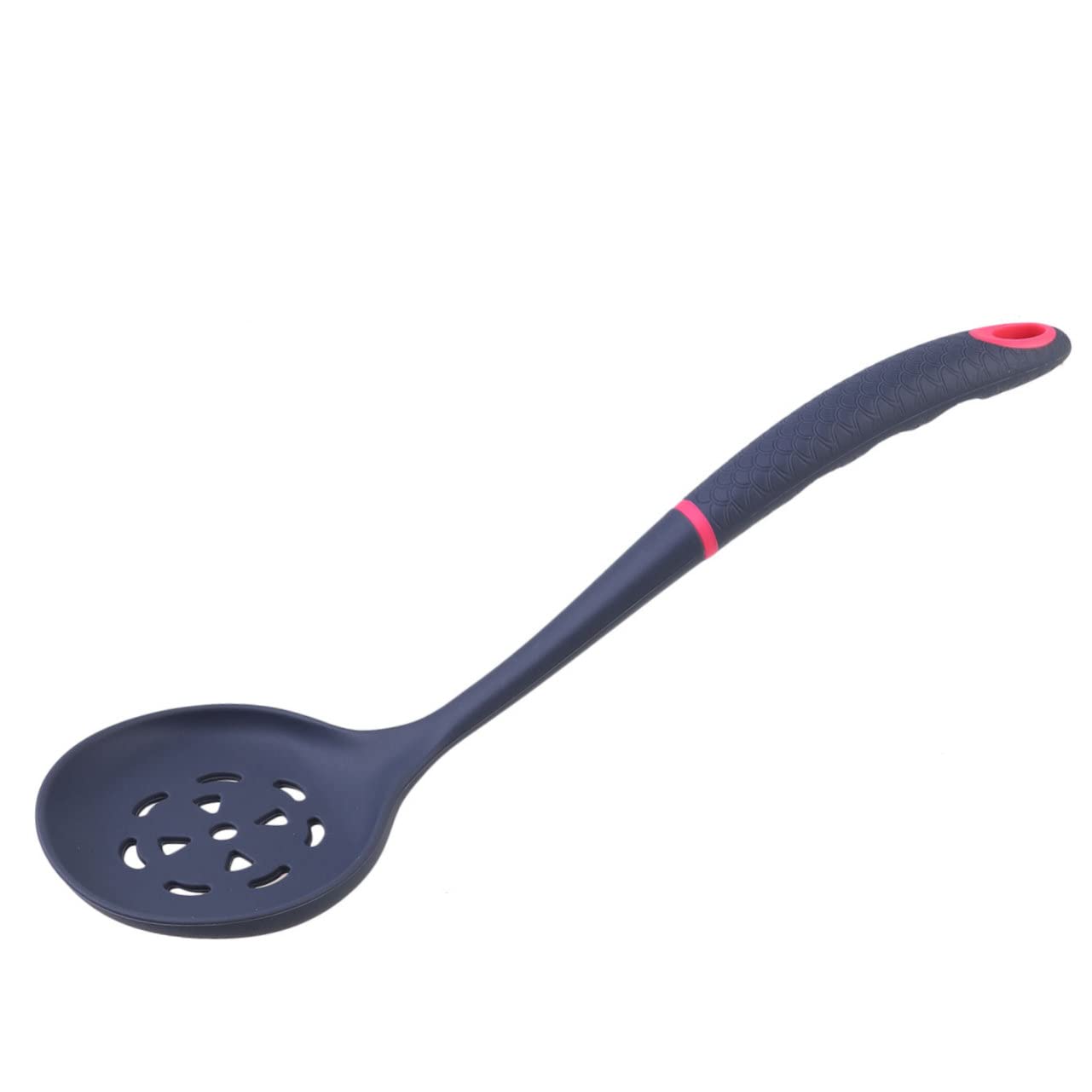 MUCKLILY Silicone Skimmer Heat Resistant Slotted Spoon Ergonomic Food Serving Ladle for Hot Pot Frying Straining Kitchen Utensil for Home Restaurant Bar and Catering Grey Red