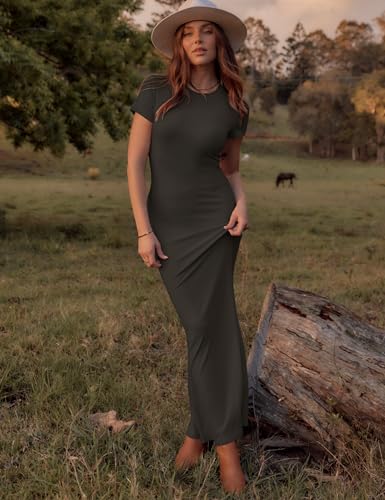 Image of LOMON Women Fishtail Hem Ribbed Maxi Dresses Summer Casual Stylish Y2k Sexy Fitted Lady Elegant Cotton Soft Lounge Dress