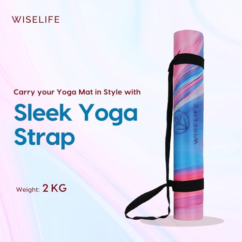 Image of WiseLife PU Natural Rubber Yoga Mat | XL & Extra Wide | Anti-Skid & Slip-Resistant | with Carry Strap - Perfect for Yoga & Workouts (Abstract-Marble)