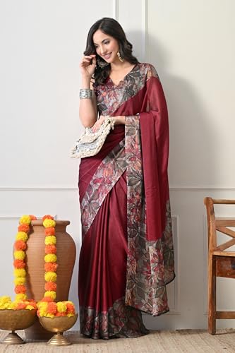 Image of MIRCHI FASHION Women Saree Floral Printed Chiffon | Breathable Lightweight Summer Sari for Office and Daily Use with Unstitched Blouse (Available in 20 Styles)