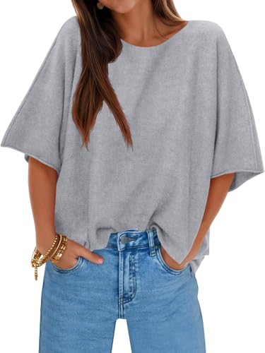 Image of Cicy Bell Womens Half Sleeve Sweaters Oversized Boat Neck Knitted Pullover Sweater Trendy Casual Loose Fit Fall Tops