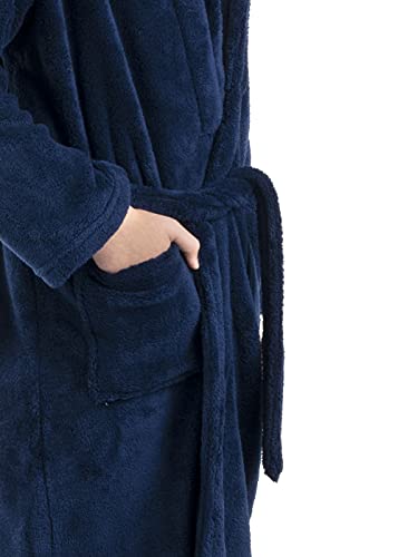 BC BARE COTTON Kids Microfiber Fleece Shawl Robe - Boys - Navy Blue - Small