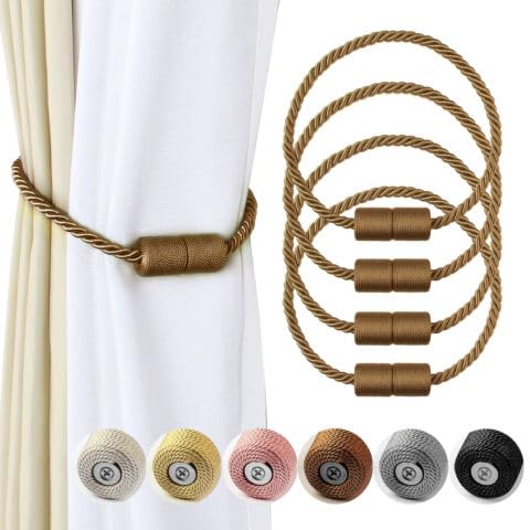 Fenghuangwu 4PCS Magnetic Curtain Tiebacks Outdoor Elegant Decorative Tie Backs for Drape (Coffee)