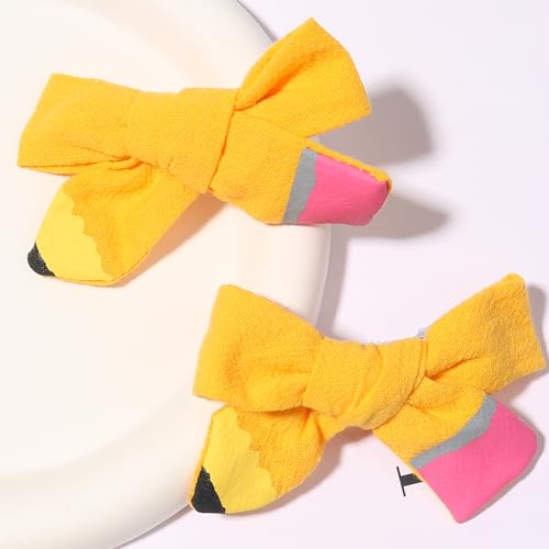 Back to School Hair Clips Pencil Hair Bows Ponytail Holder Yellow Bow Hair Clips for Baby Girls' First Day of School Kindergarten Students Snap Hairpin Handmade Cheer Gifts Decor 2pcs miniatura 6