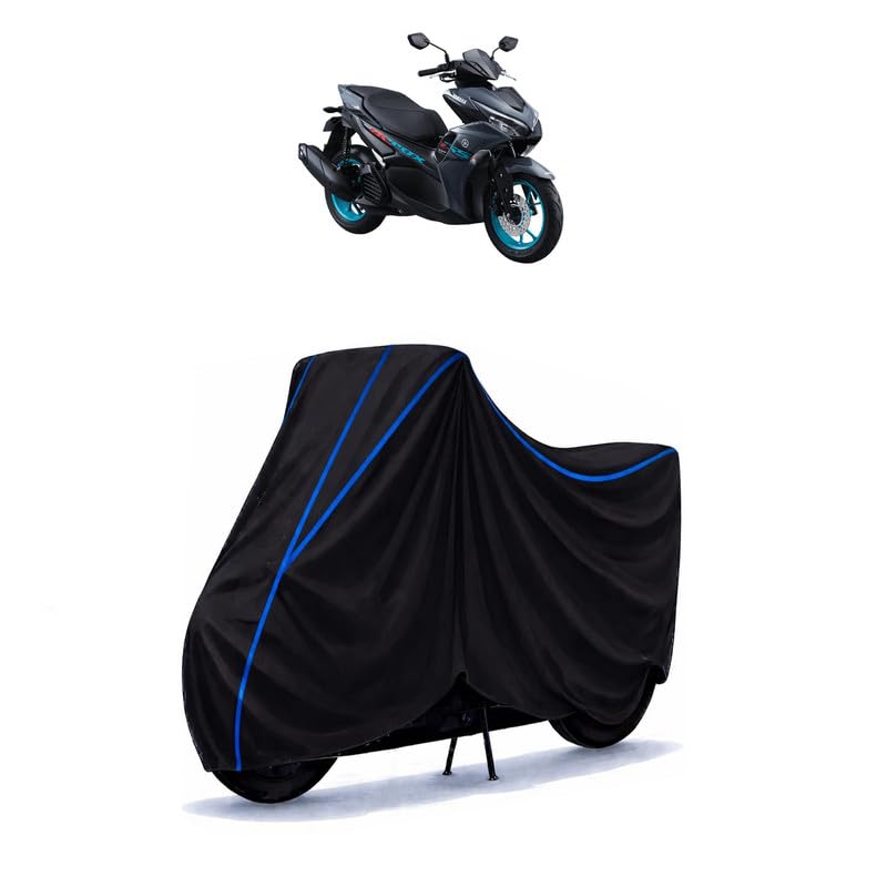 Image of Scooty Cover Water Resistant for Aerox 155 Standard | Universal Scooter & Bike Cover | Heavy Duty UV Dust, Rain & Scratch Protection | Elastic Fit All Weather Indoor Outdoor | Black with Blue Piping