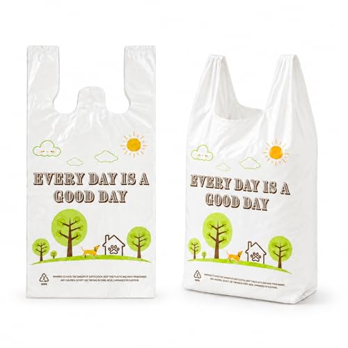 Image of YoYoRain White Thank you T shirt bag, Grocery shopping bag Reusable and Disposable Supermarket Bag 11''x6''x21'' 101PCS