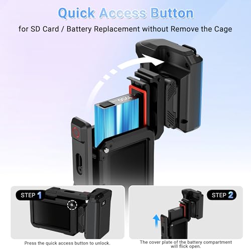 Image of JJC Action 5 Pro Handle Grip Kit for DJI Osmo Action 5 4 3 / Xtra Edge Pro Accessories, Street Photography Magnetic Expansion Kit & Metal Cage with Cold Shoe, Lens Cap, Lanyard, Side Battery Slot