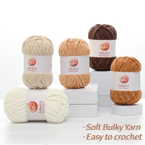 Image of Chenille Yarn for Crocheting, Size 5 Bulky,Rust