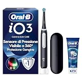 Oral-B iO 3 Spazzolino Elettrico, 1 Testina di Ricambio, Custodia, Nero - 1 Testine di Ricambio per Spazzolino Elettrico, Ricaricabile, Custodia da Viaggio + Dentifricio Advanced Prevenzione Tartaro