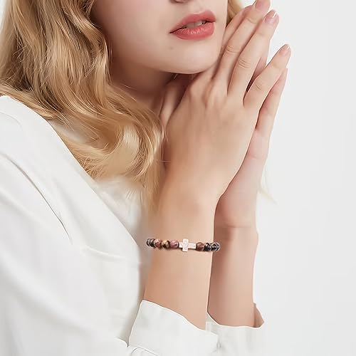 Image of QWNHONEY Cross Bracelet for Women Christian Gifts Colorful Imperial Stone Catholic Religious Jewelry Mothers Day Birthday Christmas Gifts for Women Mother Daughter Sister Girlfriend Grandma Wife