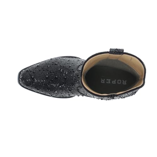 ROPER Womens Shay Jewells Rhinestone Snip Toe Pull On Casual Boots Ankle Low Heel 1-2" - Black4