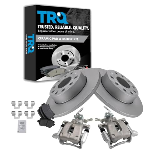 Image of TRQ Rear Brake Pad and Rotor Set Ceramic Solid G Coated Rotors Calipers | For 2010 Volkswagen Golf 2005-2010 Jetta 2006-2009 Rabbit