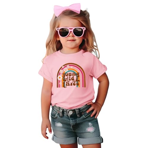 IZYJOY Young Wild and Three Birthday Shirt Toddler Baby Girl Boy 3rd Birthday T-Shirt 3 Year Old Birthday Party Tee
