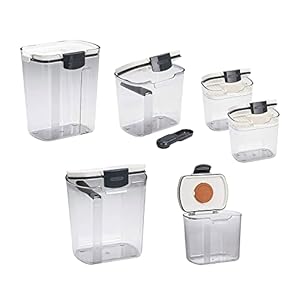 Progressive International Prepworks ProKeeper Kitchen Clear Plastic, Airtight Food, Flour and Sugar Storage Container Set, 6 Piece, White