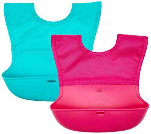 Image of OXO Tot Roll-Up Bib 2 Pack - Pink/Teal