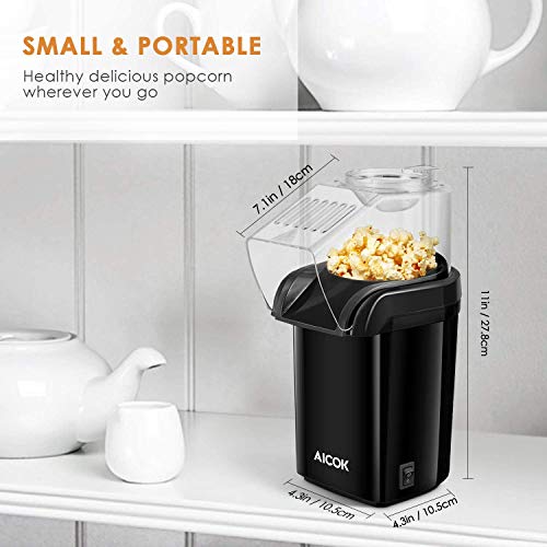 Hot Air Popcorn Popper, AICOK 1200W Fast Popcorn Maker with Measuring Cup, Easy to Clean, Oil-Free & Low-Fat, Black - Thumbnail 3