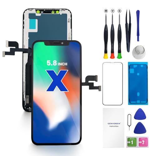 Genverdix Display für iPhone X 5.8 Zoll HD DIY 3D Touch Bildschirm Reparaturset Vollständig Kompatibel mit Face ID Lebendige Farben Hohe Auflösung