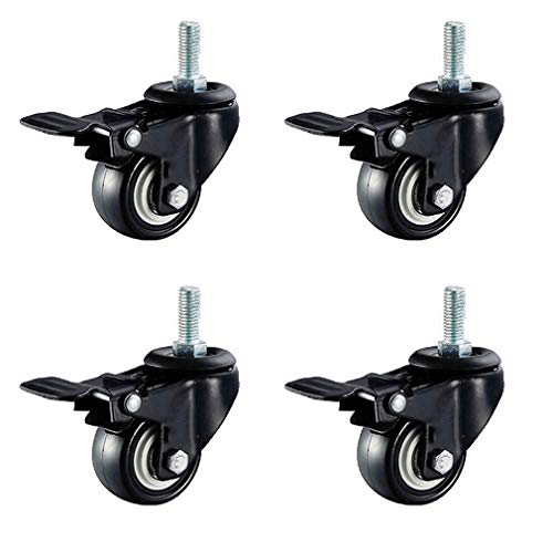 Set of 4 Silent Heavy Duty Screw Casters 1.5 inches, M8/M10 with Safety Brakes for Smooth Mobility on All Floors(M8 4 Brake)