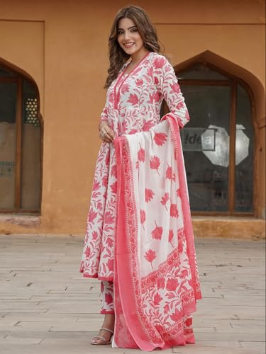 Image of PARTHVI Women's Printed Anarkali Kurta With Palazzo & Dupatta Set