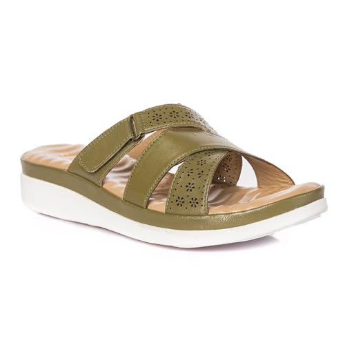 Image of Khadim's Softouch Leather Platform Heel Slip On Sandal for Women | 1.5 Inch Low Heel | Suitable for Daily Use