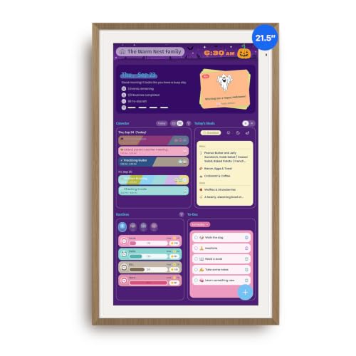 Apolosign 21.5-inch Digital Calendar, No-Subscription, Smart Wall Planner with Calendar Sync, Chore Chart, Meal, Apps & Dashboard, Electronic Touchscreen Display for Family Schedules, Dual Mode (Teak)