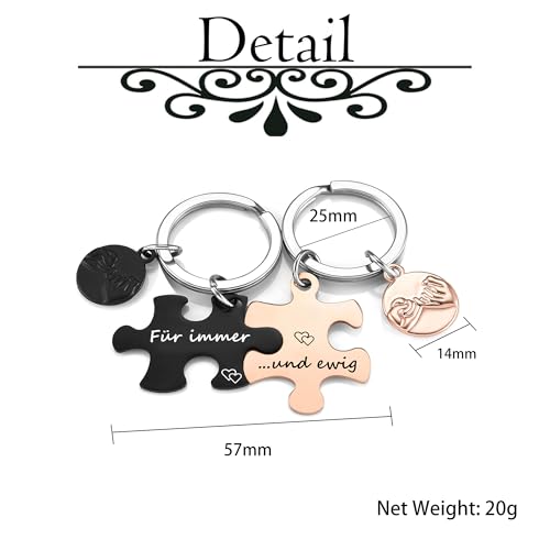 AllerPierce Partner Schlüsselanhänger mit Gravur- Für immer und ewig, 2pcs Puzzle Schlüsselanhänger Edelstahl Schlüsselbund BFF Schlüsselring Keychain Geschenk für Liebhaber Partner