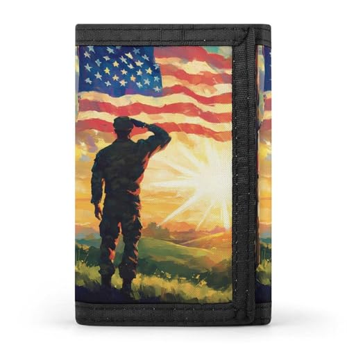 United States Flag Veterans Day Trifold Wallets for Men Women Ultra Thin Card Holder Purse with Zip Coin Pocket