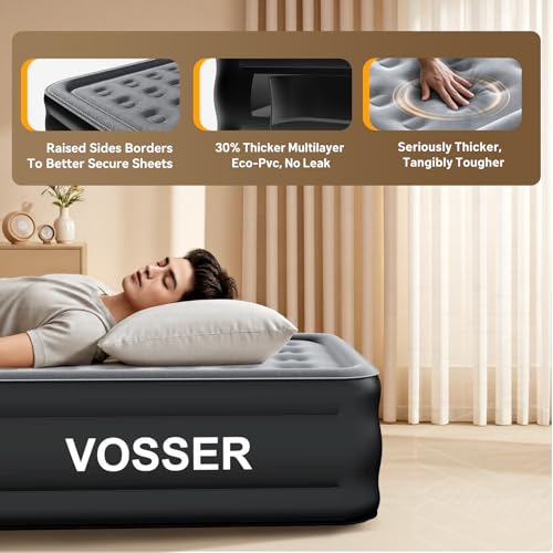 Image of VOSSER Air Mattress Full with Built in Pump,Self Inflatable Mattress in 3 Mins,18''Raised Blow Up Mattress,Portable Air Bed for Home,Guest&Travel,Full Size Air Mattress for Adults 660lb Max,Black