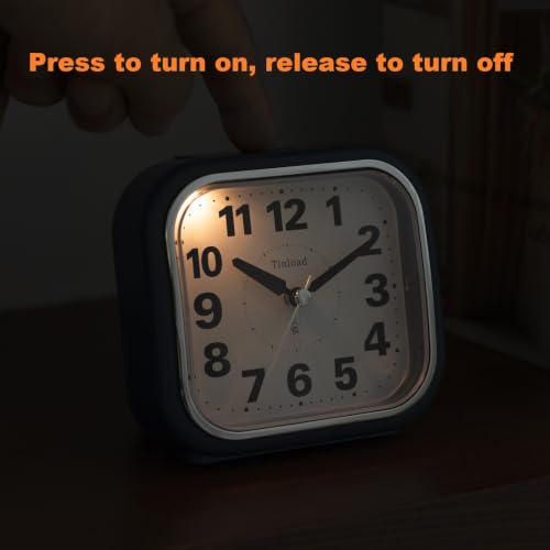 Image of Tinload 4.3 inch No Ticking Analog Alarm Clock,Silent Readable for Seniors,Easy to Set,Gradual Rise Alarm,Big Numbers,On /Off Switch on Side,Gentle Wake,Snooze,Lighted on Demand,Battery Operated,Blue