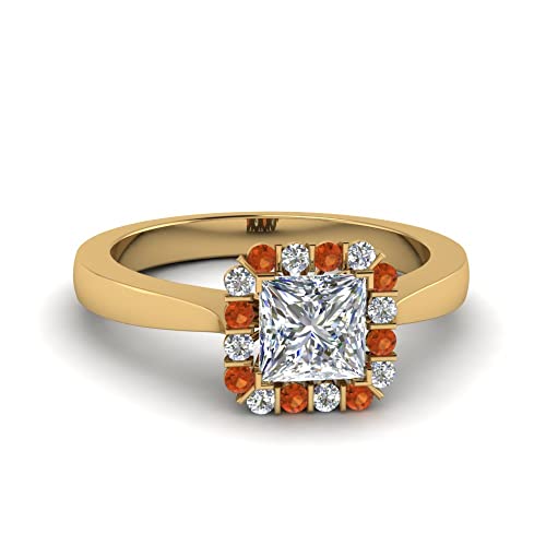 Image of Choose Your Gemstone Floating Halo Diamond CZ Ring Yellow Gold Plated Princess Shape Halo Engagement Rings Everyday Jewelry Wedding Jewelry Handmade Gifts for Wife US Size 4 to 12