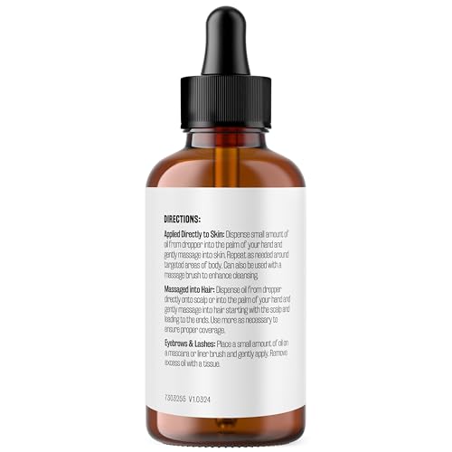 Image of Organic Castor Oil for Hair, Lashes & Brows, Hexane-Free, 4 fl oz by M3 | Cold Pressed & Unrefined Formula in a Glass Bottle for Skin Hydration & Body Care