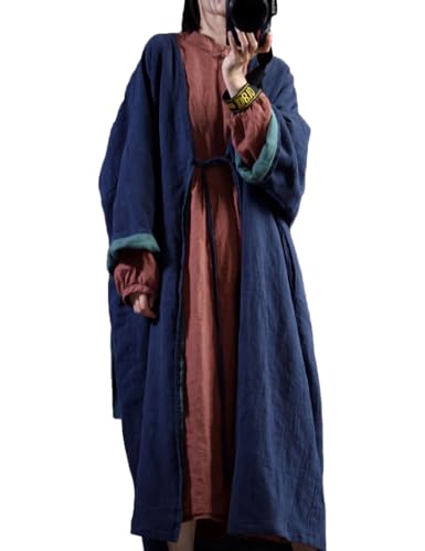NFYM Women Fall Spring Loose Kimono Duster Tie Front Double Layer Cotton Linen Trench Jackt Coat Plus Size Outerwear2