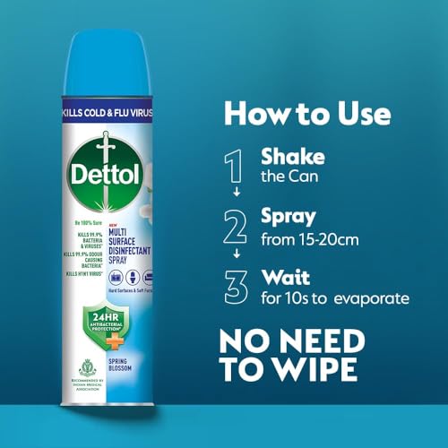 Image of Dettol Multi-Surface Disinfectant Sanitizer Spray Bottle, 225ml-Pack of 3 (Spring Blossom)