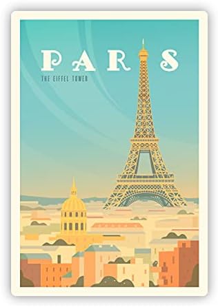 Squiddy Paris France Eiffel Towel Vintage Travel Poster Style - Calcomanía de vinilo para teléfono, laptop, botella de agua (3 pulgadas de alto)