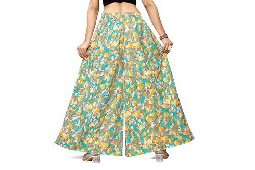 Image of Viscose Rayon Flared Printed Plazzo Palazzo Pants, Loose /Relaxed Fit Regular, Office Wear, Casual Wear Comfortable, Trouser Pants for Girls & Women Black Kerri Design (S to 3XL Size)