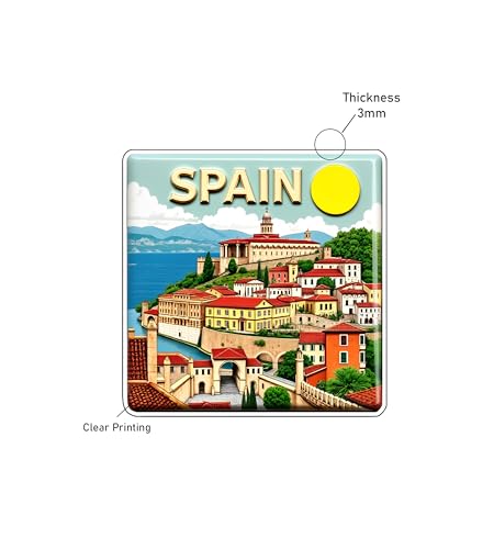 Image of Gift Me Bazar Country Fridge Magnet for Home Kitchen Refrigerator Door Stylish Decor Multicolored Souvenir Gift | Country Theme MDF Wooden Fridge | Souvenir Travel Magnets (Spain Fridge Magnet)
