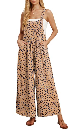 IWOLLENCE Women's Summer Jumpsuits Boho Wide Leg Overalls Casual Loose Rompers with Pockets 2024 LD Apricot Medium