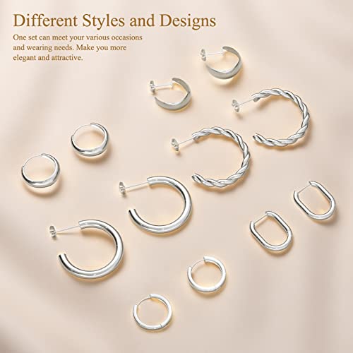 Gold Hoop Earrings Set For Women, 14K Gold Plated Hypoallergenic Lightweight Open Huggie Hoop Earrings(Silver) #TOP5