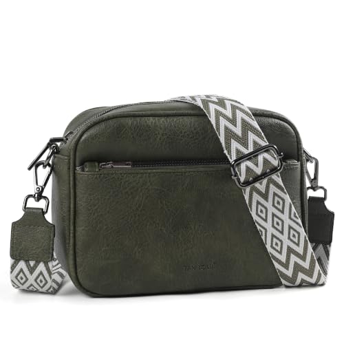 Image of TANTOMI Crossbody Bags for Women Trendy,Vegan Leather Crossbody Purses for Women Small Shoulder Bag Handbags with Wide Strap (Dark Green)