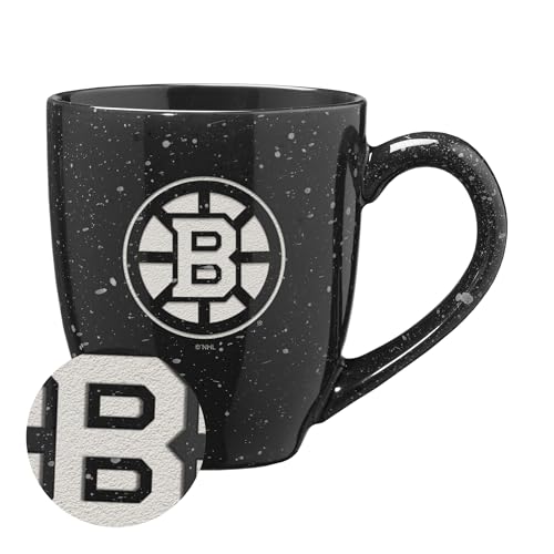 Image of Rico Industries NHL Hockey Boston Bruins Black 16 oz Team Color Laser Engraved Speckled Ceramic Coffee Mug