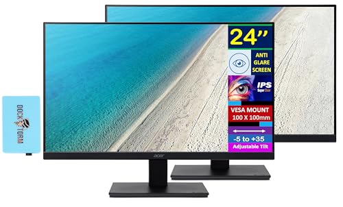 Image of acer 24 inch FHD IPS Monitor with 4 ms Response Time, Anti-Glare, Adaptive Sync, Integrated Speakers, VESA Mount (100mm) & Dockztorm USB Port Expander, HDMI, Black Color (2-Pack)