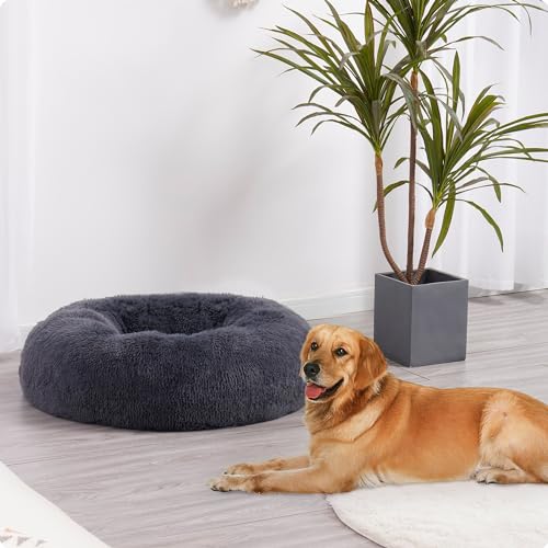 HMTOPE Orthopädisches Hundebett rund Hundekissen Hundesofa Katzenbett Donut Kuscheliges Hundekorb Waschbar, 100 cm Ø, Dunkelgrau