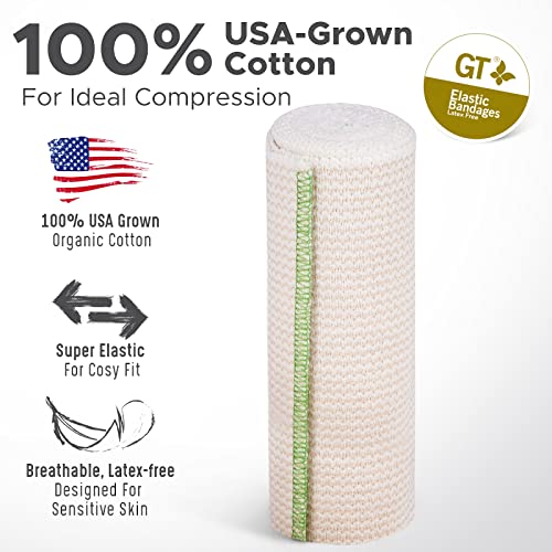 Premium Elastic Bandage Wrap (6" Wide, 1 Pack) - Made Of Usa Grown Organic Cotton - Hook & Loop Fastener At Both Ends - Gt Latex Free Hypoallergenic Compression Roll For Sprains & Injuries #TOP7