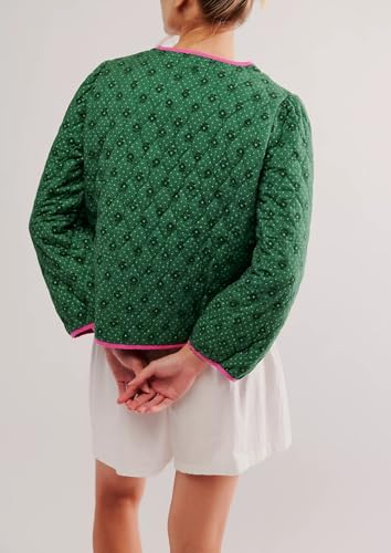 Women's Crop Floral Puffer Jacket Long Sleeve Puffy Coat Quilted Padded Outwear2